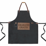 Delantal Pechera Parrillera Algodón Y Cuero + Grabado Gratis