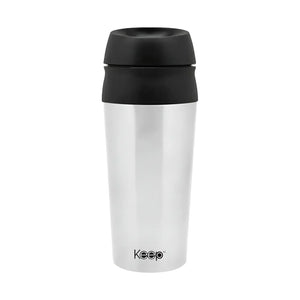 Mug Térmico Keep con Botón 450 ml Negro/Plateado + Grabado Personalizado