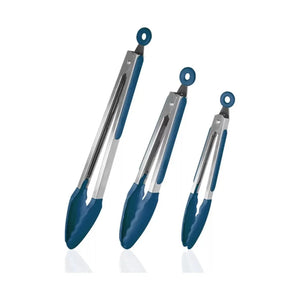 Set 3 Pinzas de Cocina FTA Silicona y Acero Inoxidable Azul