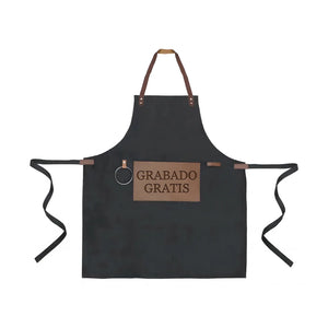 Delantal Pechera Parrillera Algodón Y Cuero + Grabado Personalizado