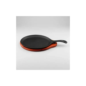 Plancha Sartén Ovalado 24 Cms Fierro + Base Madera Lugano Negro