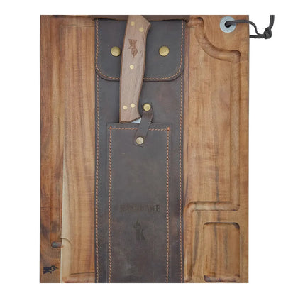Set Parrillero Kangkawe Tabla + Cuchillo con Funda de Cuero + Grabado Personalizado