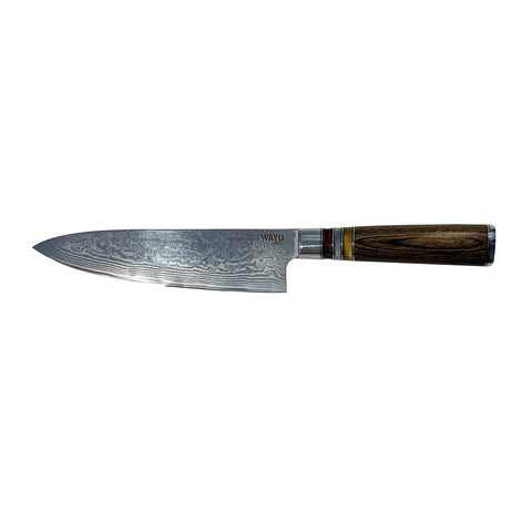 Cuchillo Acero Damasco Brown Wayu + Grabado Láser
