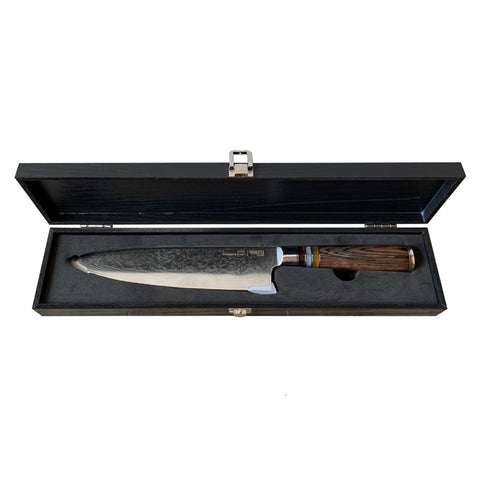 Cuchillo Acero Damasco Brown Wayu + Grabado Láser