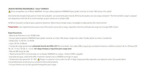 Batería Recargable Solar Kanka Asador