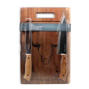 Set Parrillero Tabla + Cuchillo Y Pincho Wayu + Grabado