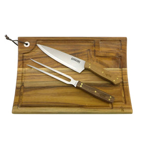 Set Parrillero Kangkawe Cuchillo Tenedor Tabla + Grabado Láser