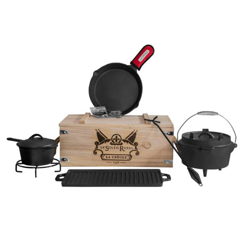 Set Fierro Fundido Cofre Le Soleil Royal Cocina Asado