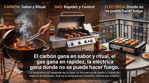 Parrilla a carbón vs gas vs eléctrica: cuál te conviene
