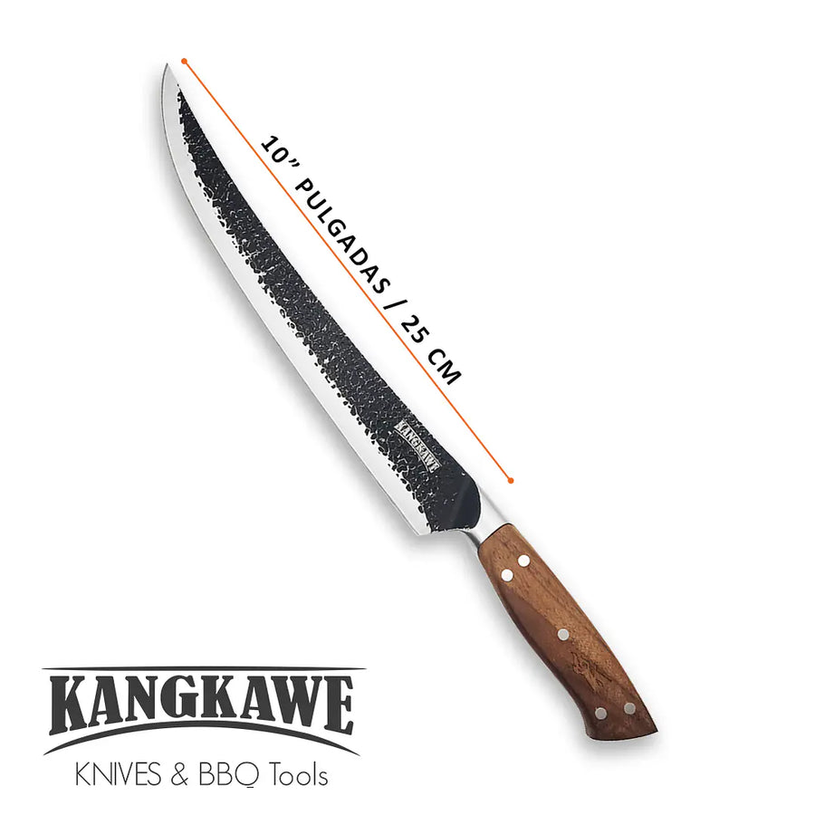 Cuchillo 10" Carnicero Curvo Martillado Kangkawe + Grabado Láser