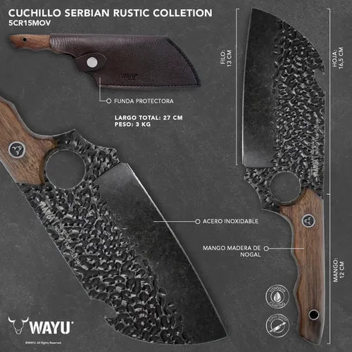 Cuchillo Serbian Wayu con Funda Rustic Collection + Grabado