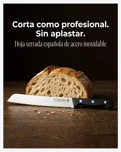 Cuchillo Panero 20cm 3 Claveles Sierra Reposteria + Grabado Personalizado