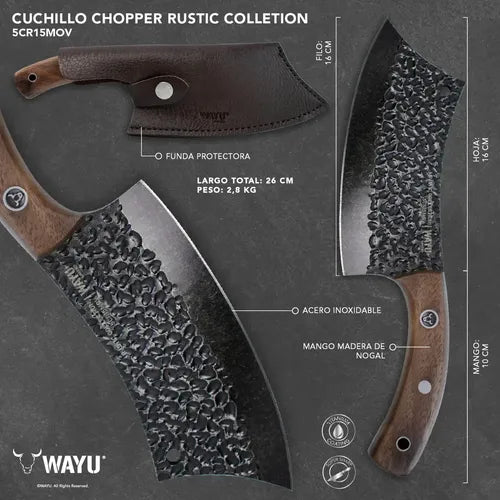 Cuchillo Chopper Wayu con Funda Rustic Collection + Grabado