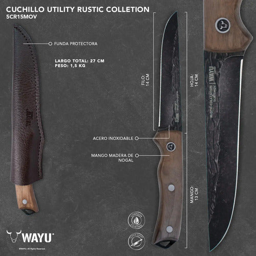 Cuchillo Utility Wayu con Funda Rustic Collection + Grabado