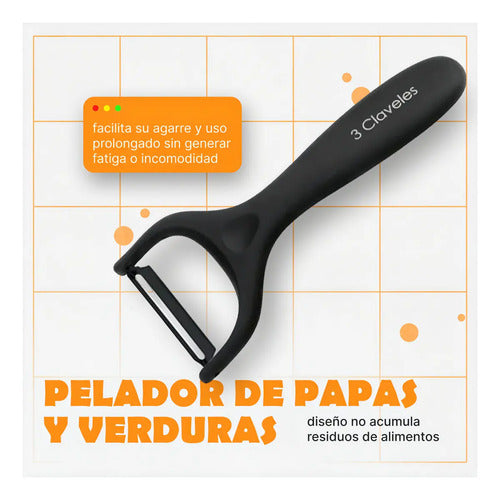Pelador 15cm 3 Claveles Acero Inoxidable Cocina