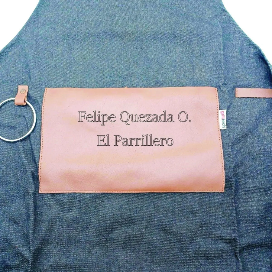 Delantal Pechera Parrillera Algodón Y Cuero + Grabado Gratis (foto 4)