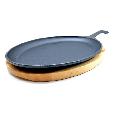 Sartén Ovalado Hierro Fundido Con Base Madera
