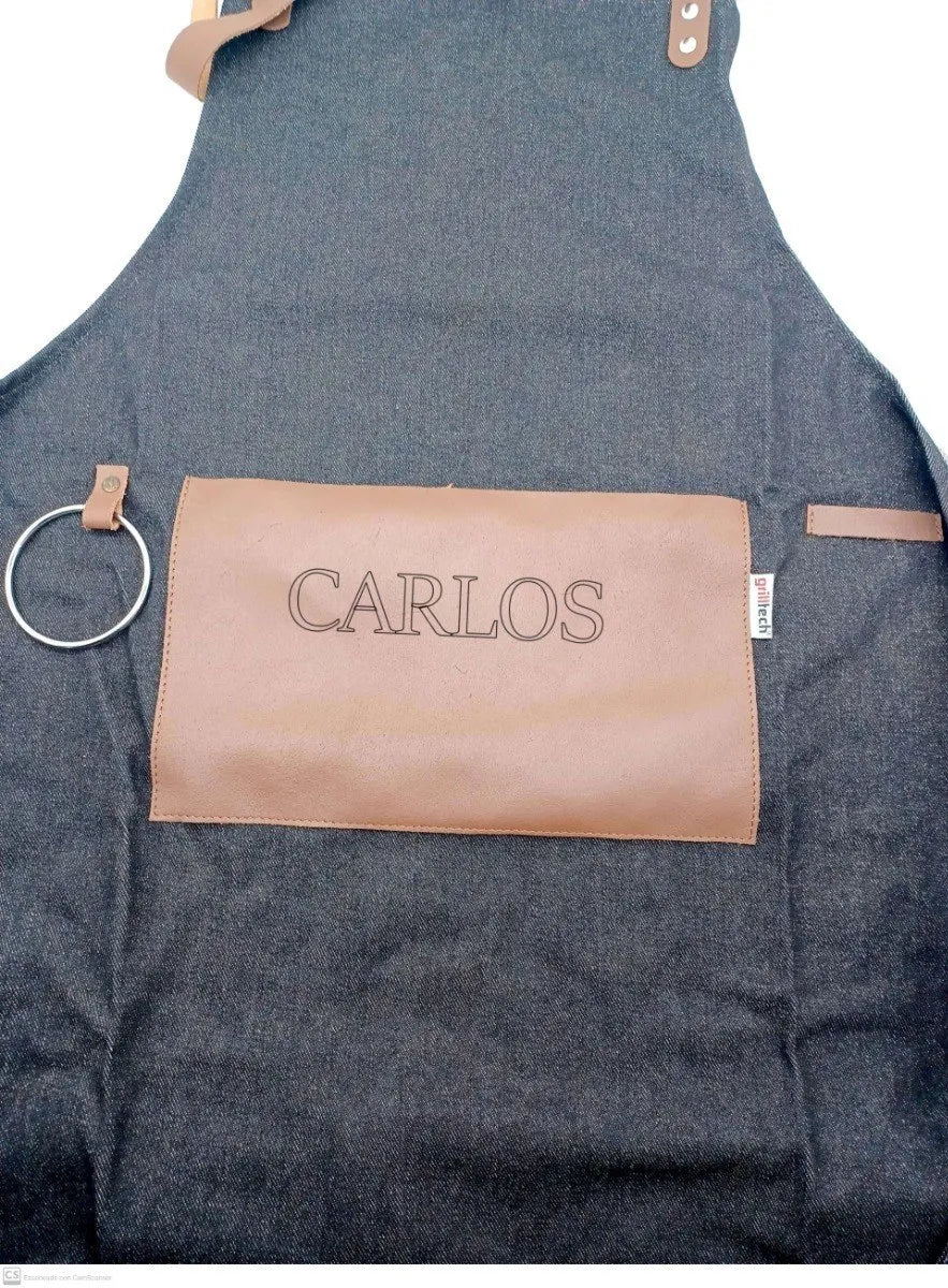 Delantal Pechera Parrillera Algodón Y Cuero + Grabado Gratis (foto 5)