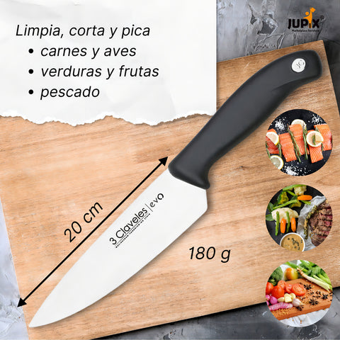 Cuchillo Tres Claveles Cocinero Evo 20 Cms 1357 Color Negro
