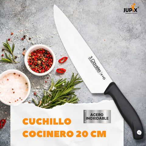 Cuchillo Tres Claveles Cocinero Evo 20 Cms 1357 Color Negro