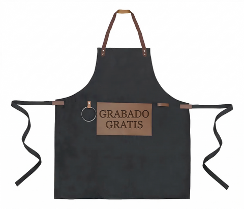 Delantal Pechera Parrillera Algodón Y Cuero + Grabado Gratis