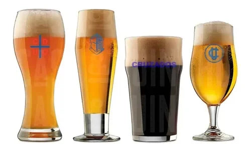 Set 4 Vasos Cerveceros U. Católica Premium Bar Quincho Bbq Cristal
