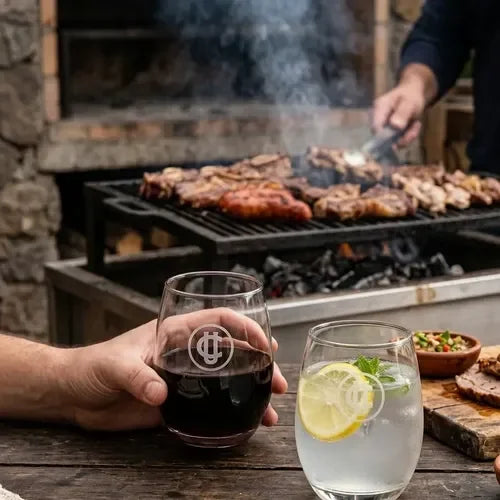 Set 2 Vasos Glasso U. Católica Premium Bar Quincho Bbq Cristal