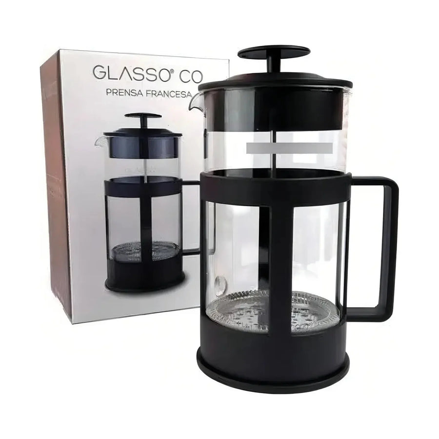 Prensa Francesa Glasso 1 Litro Negra Vidrio Borosilicato