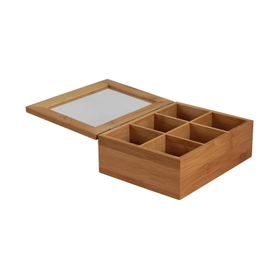 Caja para Té e Infusiones de Bambú 6 Compartimentos con Tapa de Vidrio