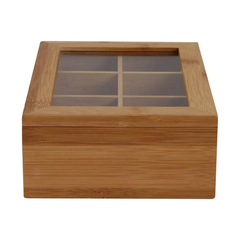 Caja para Té e Infusiones de Bambú 6 Compartimentos con Tapa de Vidrio