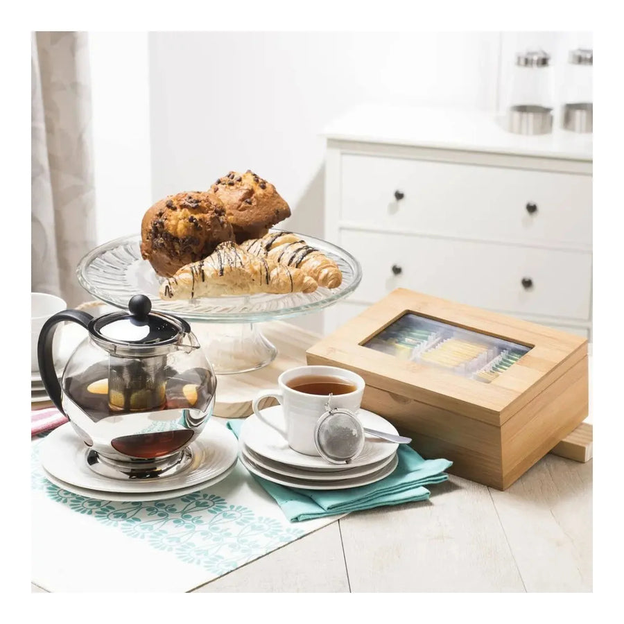 Caja para Té e Infusiones de Bambú 6 Compartimentos con Tapa de Vidrio