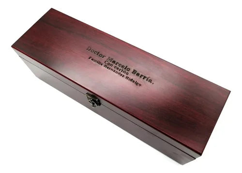 Caja Set Vino Madera Barnizada 4 Accesorios + Grabado Gratis