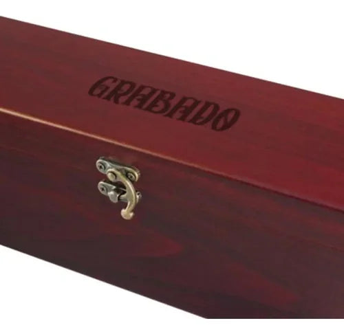Caja Set Vino Madera Barnizada 4 Accesorios + Grabado Gratis