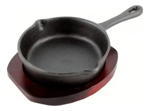 Sartén Fierro 13cms Con Base De Madera Lugano Cocina Gourmet Negro