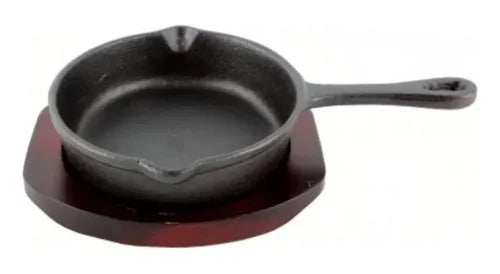 Sartén Fierro 13cms Con Base De Madera Lugano Cocina Gourmet Negro