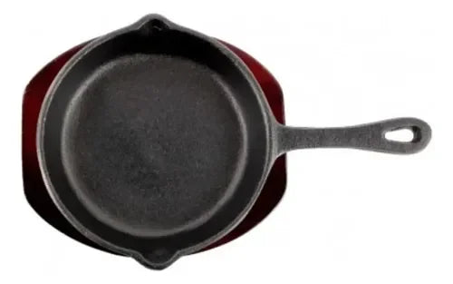 Sartén Fierro 13cms Con Base De Madera Lugano Cocina Gourmet Negro