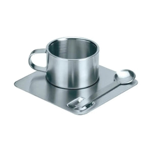 Taza de Café Espresso de Acero Inoxidable con Plato y Cuchara + Grabado