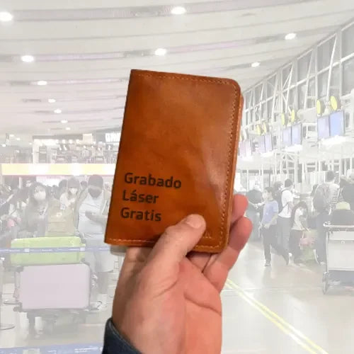 Porta Pasaporte Cuero + Grabado Láser Gratis Viajes Travel Café Cuero