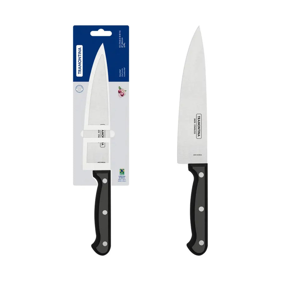 Cuchillo Chef Tramontina Ultracorte 8" Mango Negro + Grabado Personalizado