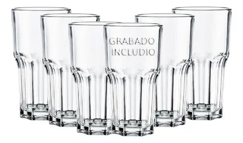 Pack 6 Vasos Vidrio 480 Ml Vicrila Siena Personalizados Apto Lavavajillas Blanco