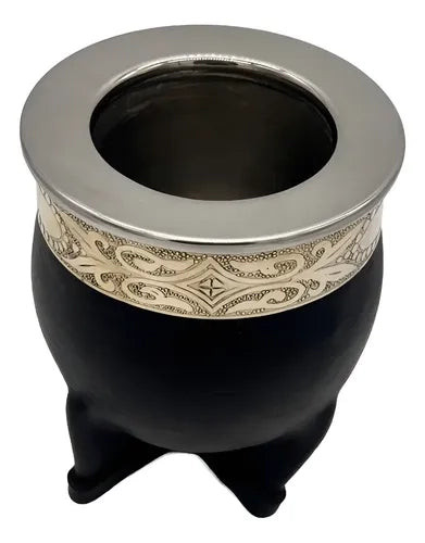 Mate Imperial Negro Alpaca Cincelado Interior Inoxiable + Grabado