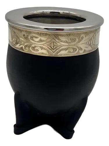 Mate Imperial Negro Alpaca Cincelado Interior Inoxiable + Grabado