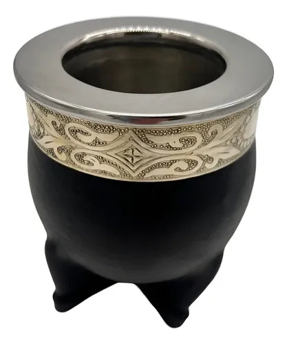 Mate Imperial Negro Alpaca Cincelado Interior Inoxiable + Grabado