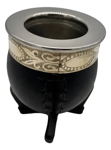 Mate Imperial Negro Alpaca Cincelado Interior Inoxiable + Grabado