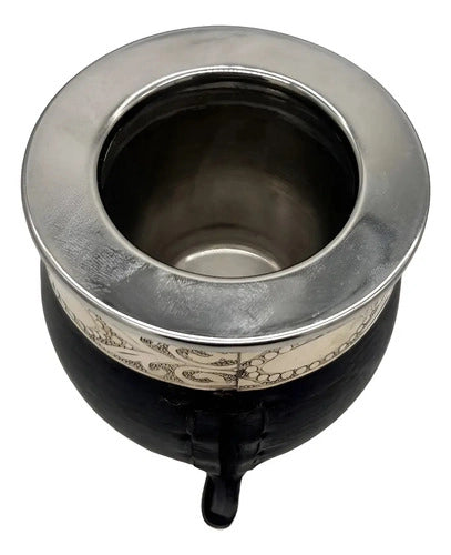 Mate Imperial Negro Alpaca Cincelado Interior Inoxiable + Grabado