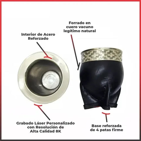 Mate Imperial Negro Alpaca Cincelado Interior Inoxiable + Grabado