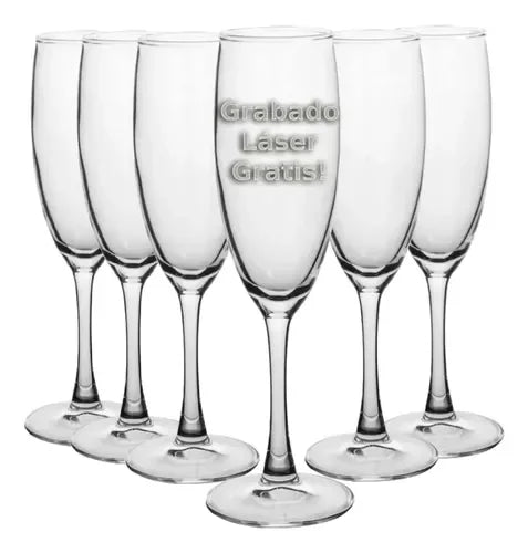 Copa De Espumante Personalizada Boda Aniversario Pack X6 Transparente