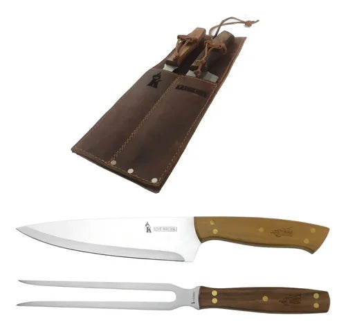 Set Cuchillo Tenedor Funda Cuero Kangkawe Premium Parrilla