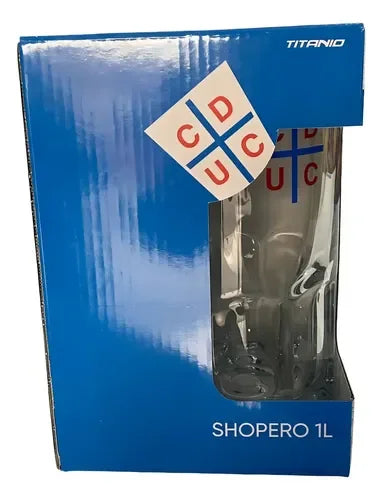 Vaso Cervecero Vidrio 1 Litro Universidad Católica Titanio Shopero