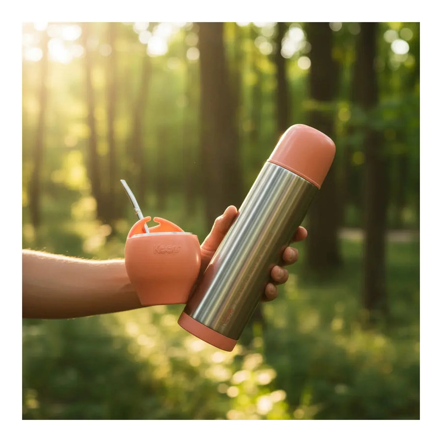 Set Mate Keep 230 ml con Bombilla + Termo Bala 500 ml Coral + Grabado